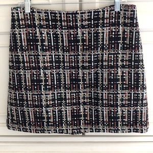Halogen Textured Navy Multicolor Cotton Blend Tweed Skirt